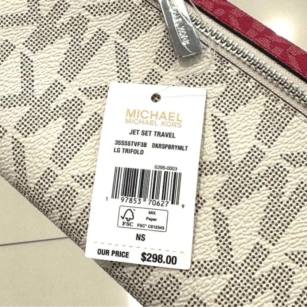 Michael Kors Large Jet Set Travel Trifold Wallet Dark Raspberry Multi